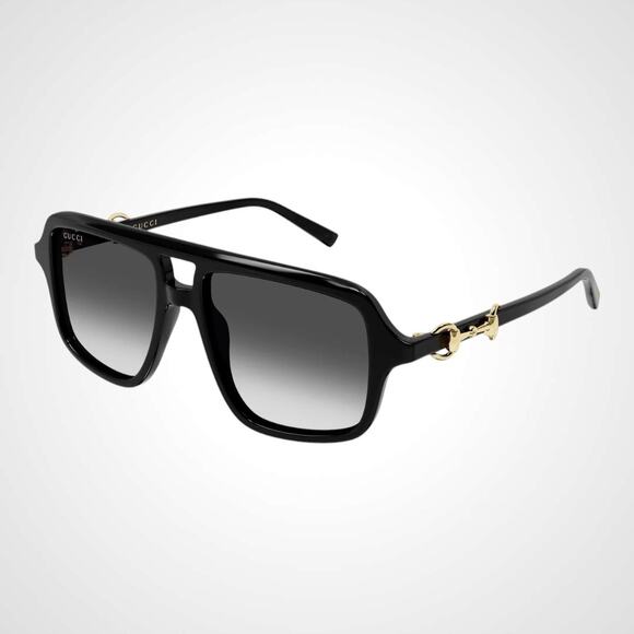 Gucci Accessories - New GUCCI Sunglasses Black Navigator Pilot Aviator Gold Horsebit 53mm Grey Lens